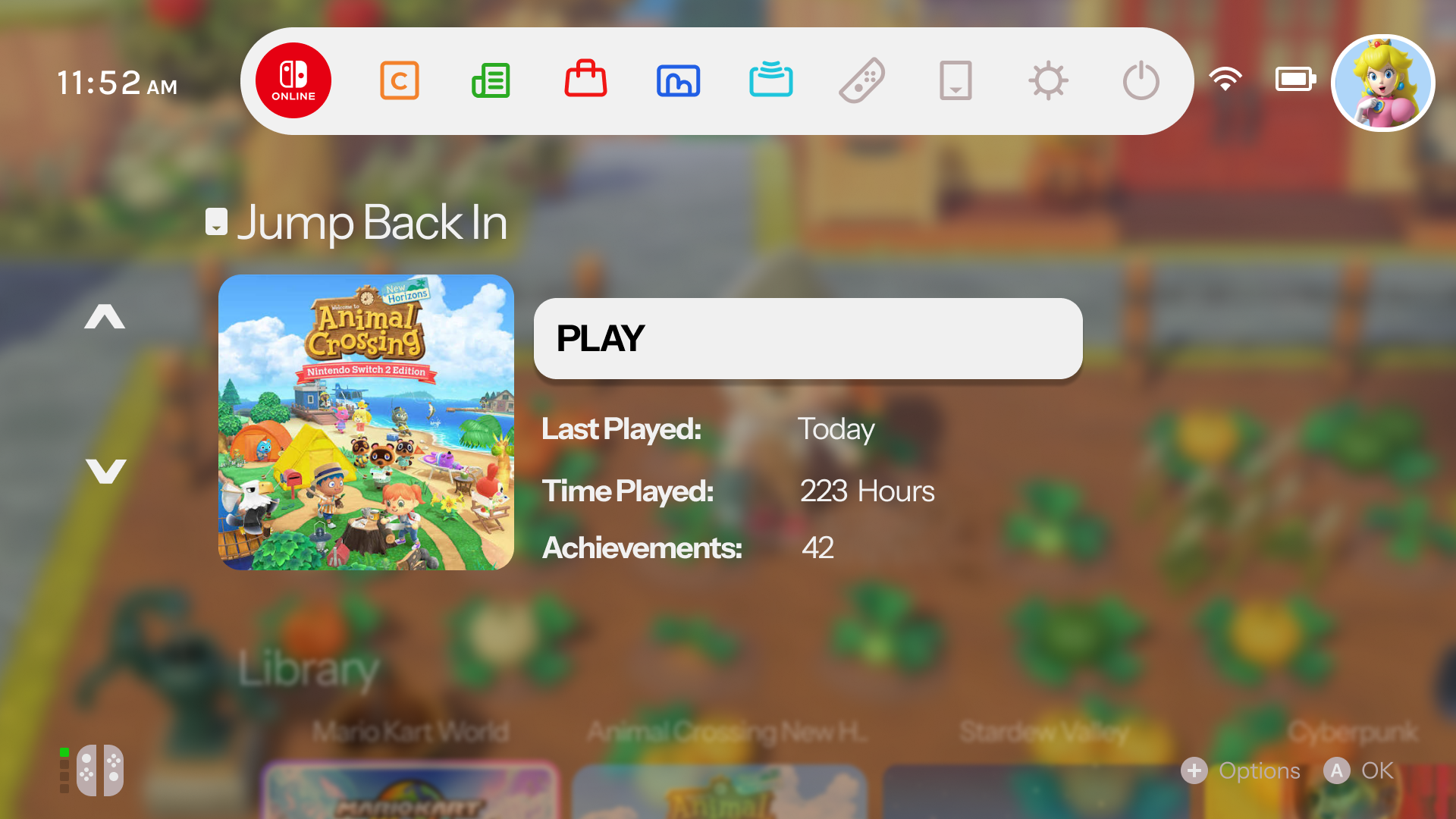 Nintendo Switch 2 UI Jump back in - Light Mode