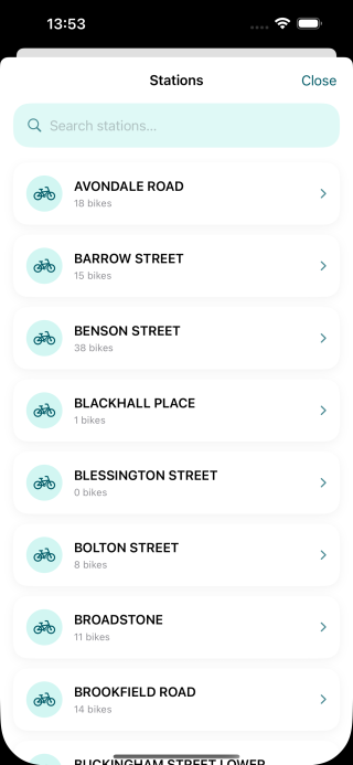 Station search sorted by proximity
